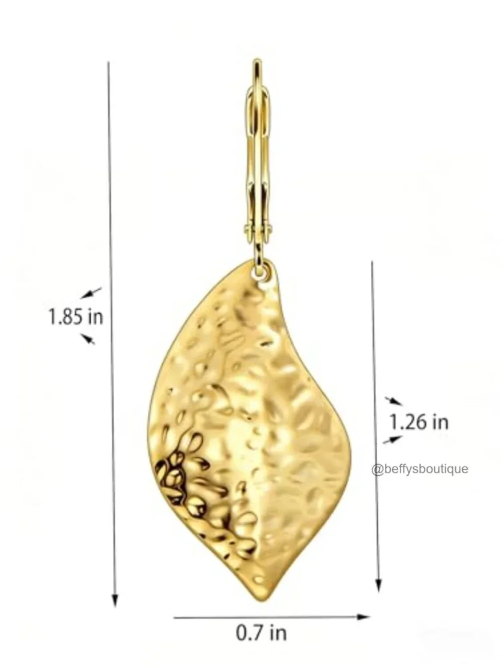 Hammered Leaf Dangle Earrings Sterling Silver Leverback Drop